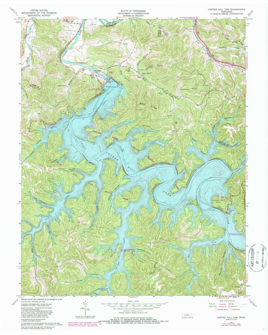 Classic USGS Center Hill Dam Tennessee 7.5'x7.5' Topo Map Image