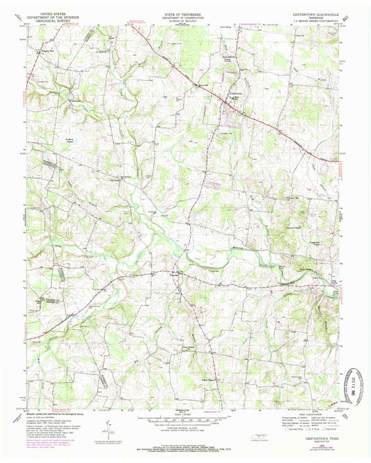 Classic USGS Centertown Tennessee 7.5'x7.5' Topo Map Image