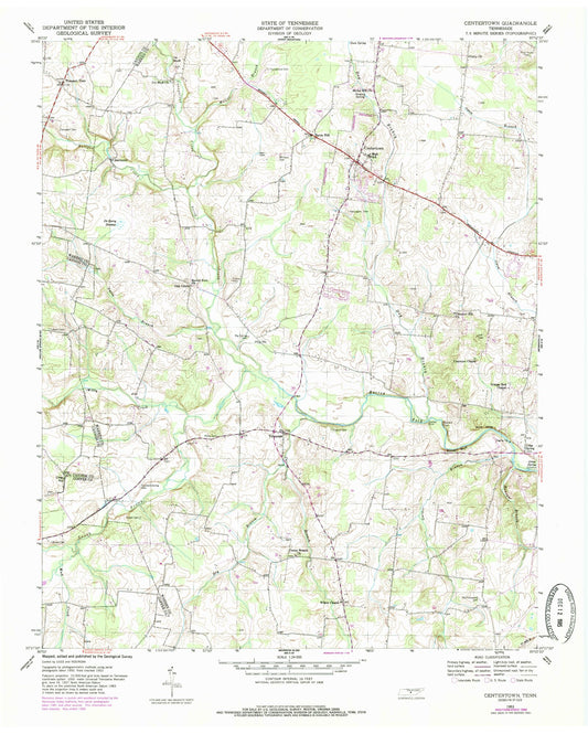 Classic USGS Centertown Tennessee 7.5'x7.5' Topo Map Image