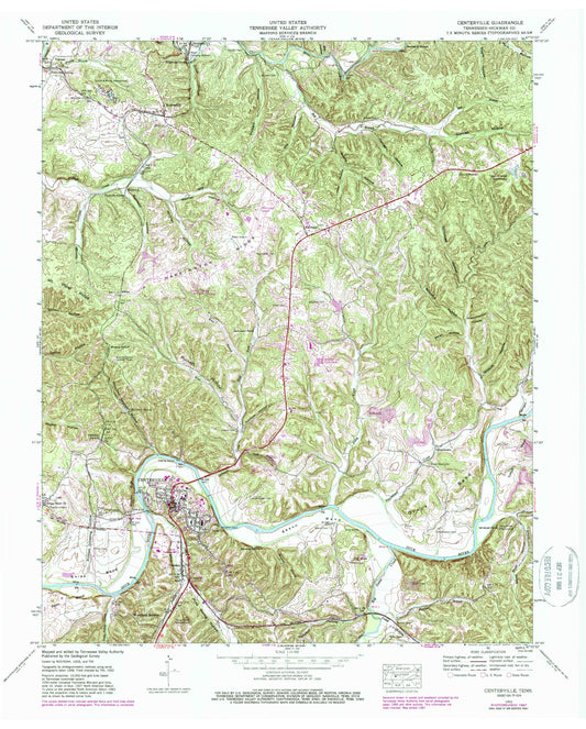 Classic USGS Centerville Tennessee 7.5'x7.5' Topo Map Image