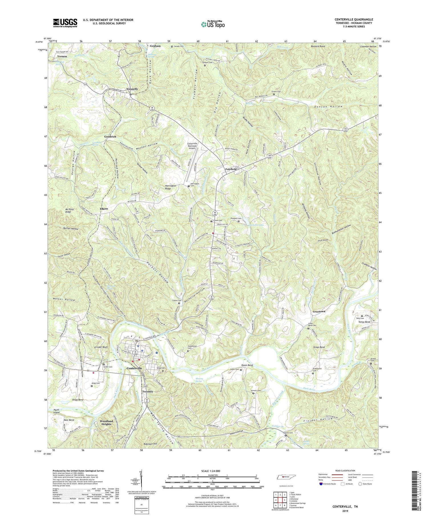 Centerville Tennessee US Topo Map Image