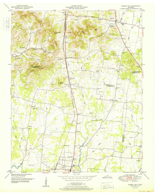 Classic USGS Chapel Hill Tennessee 7.5'x7.5' Topo Map Image