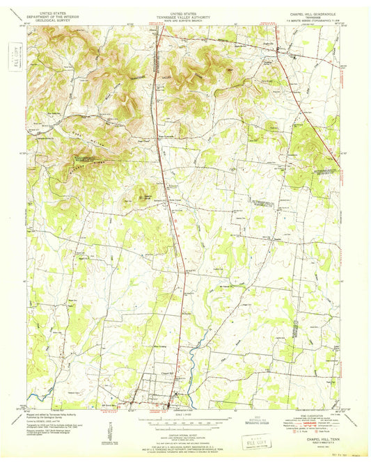 Classic USGS Chapel Hill Tennessee 7.5'x7.5' Topo Map Image