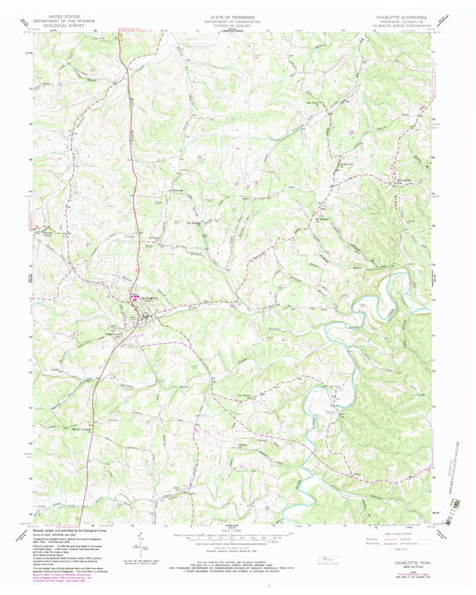 Classic USGS Charlotte Tennessee 7.5'x7.5' Topo Map Image