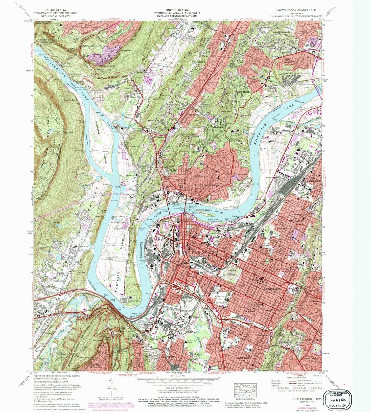 Classic USGS Chattanooga Tennessee 7.5'x7.5' Topo Map Image