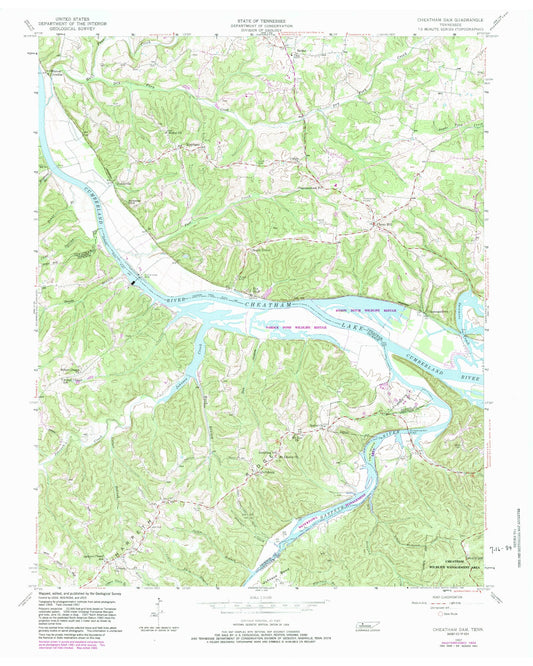 Classic USGS Cheatham Dam Tennessee 7.5'x7.5' Topo Map Image
