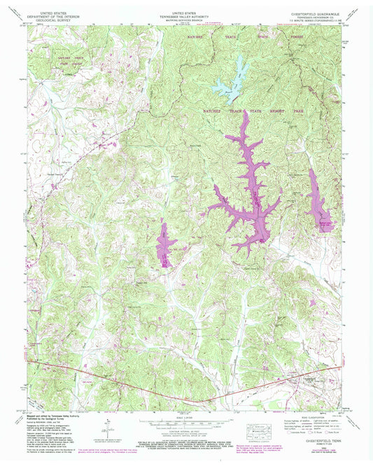 Classic USGS Chesterfield Tennessee 7.5'x7.5' Topo Map Image