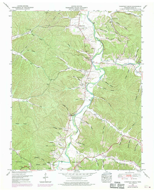 Classic USGS Chestnut Grove Tennessee 7.5'x7.5' Topo Map Image
