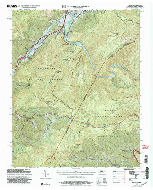 Classic USGS Chestoa Tennessee 7.5'x7.5' Topo Map Image