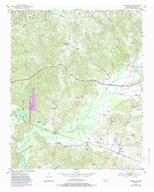 Classic USGS Chewalla Tennessee 7.5'x7.5' Topo Map Image