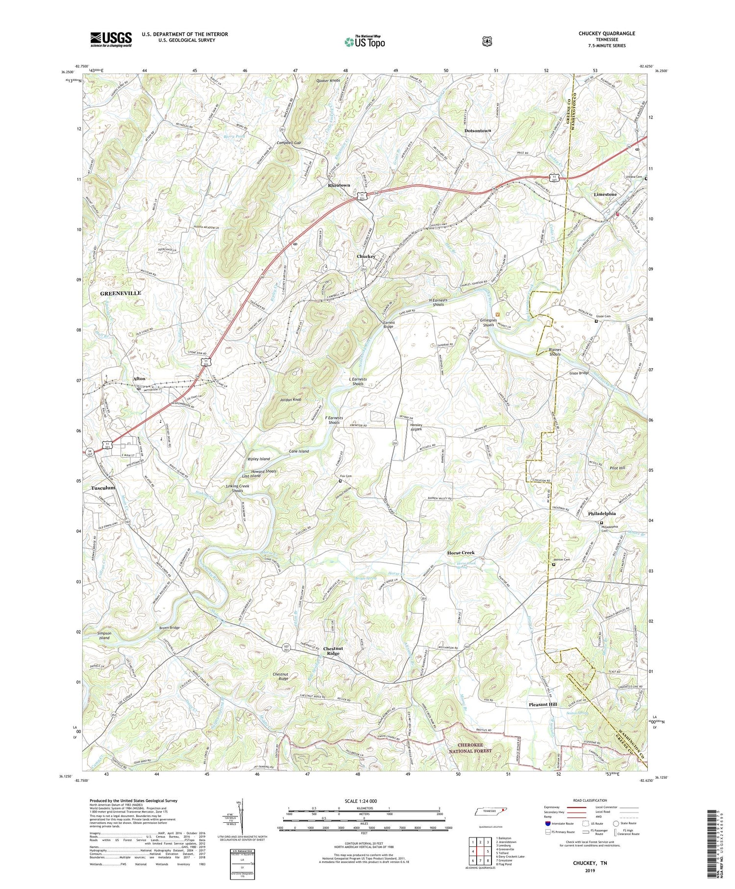 Chuckey Tennessee US Topo Map Image