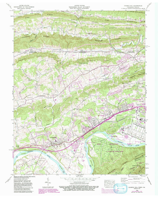 Classic USGS Church Hill Tennessee 7.5'x7.5' Topo Map Image