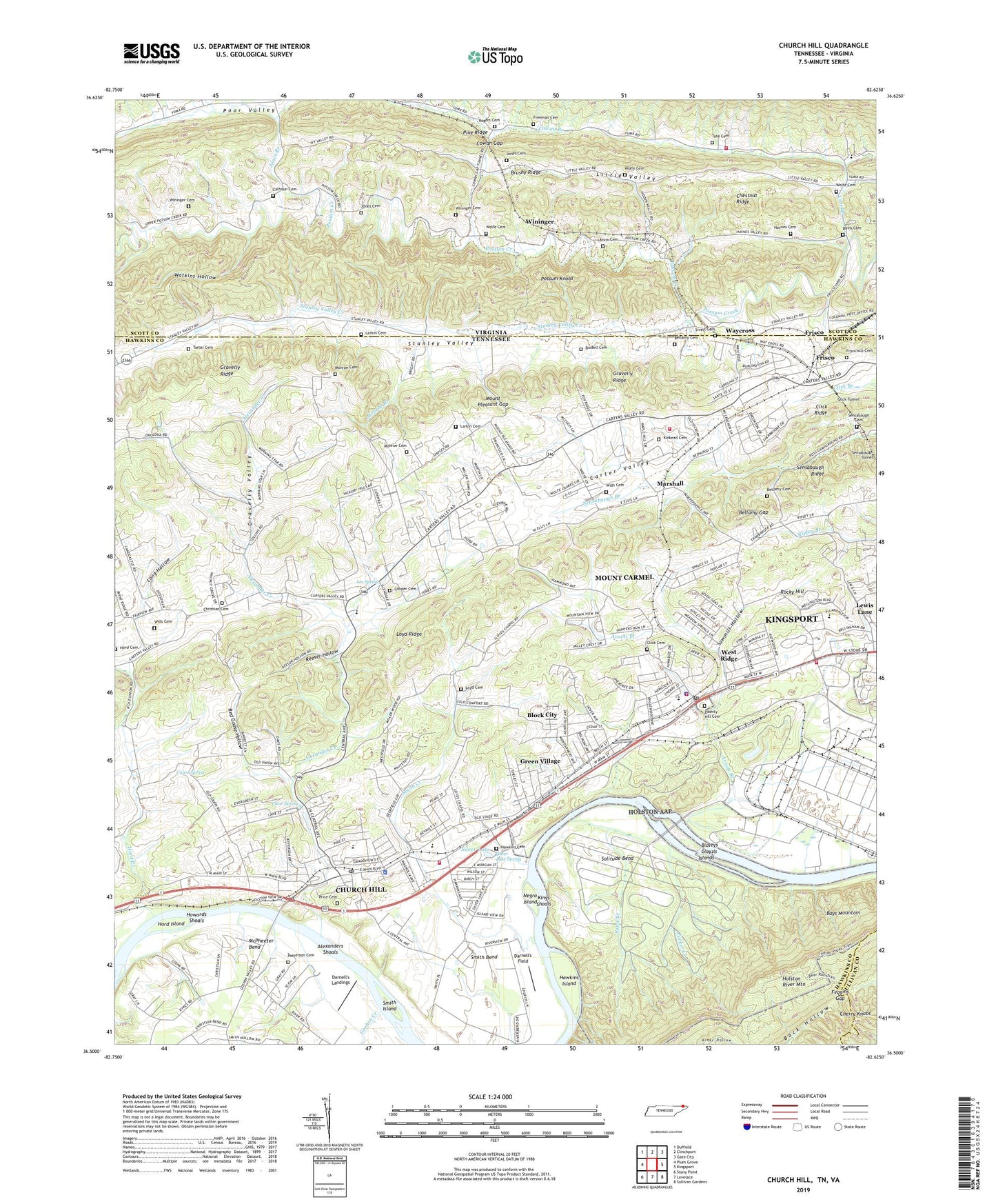 Church Hill Tennessee US Topo Map Image