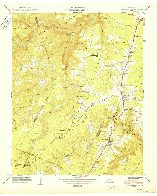 Classic USGS Clarkrange Tennessee 7.5'x7.5' Topo Map Image