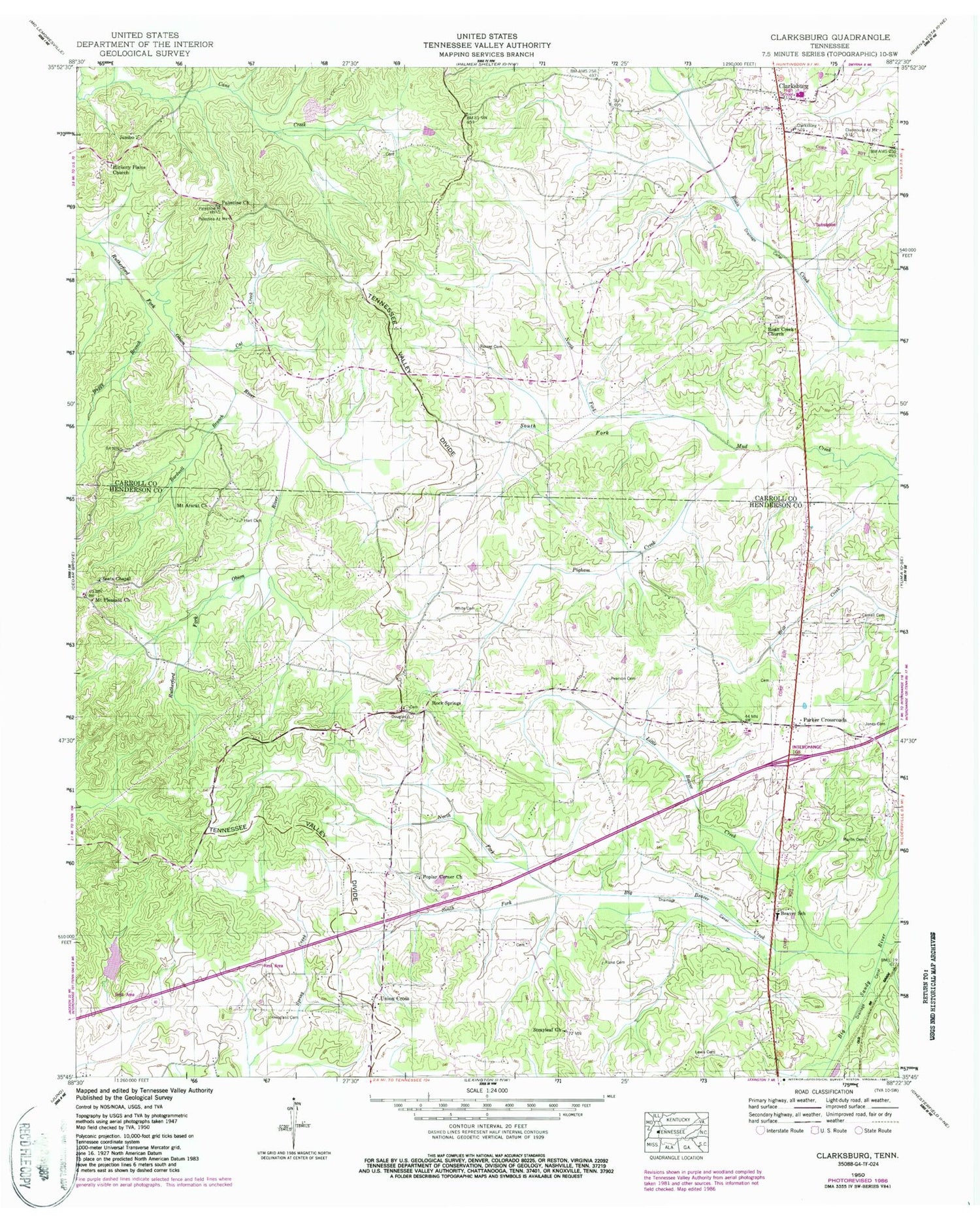 Classic USGS Clarksburg Tennessee 7.5'x7.5' Topo Map Image