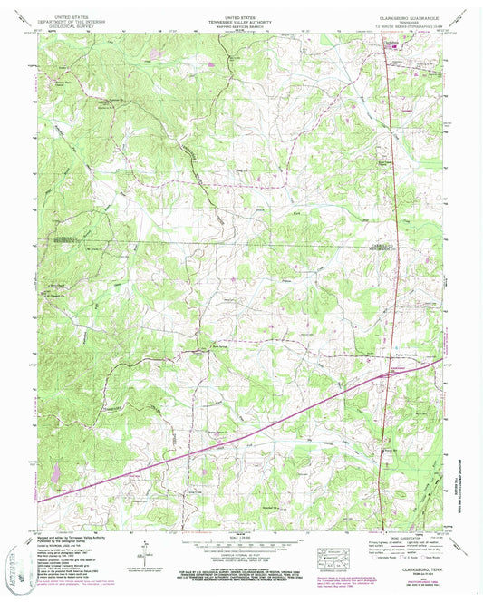 Classic USGS Clarksburg Tennessee 7.5'x7.5' Topo Map Image