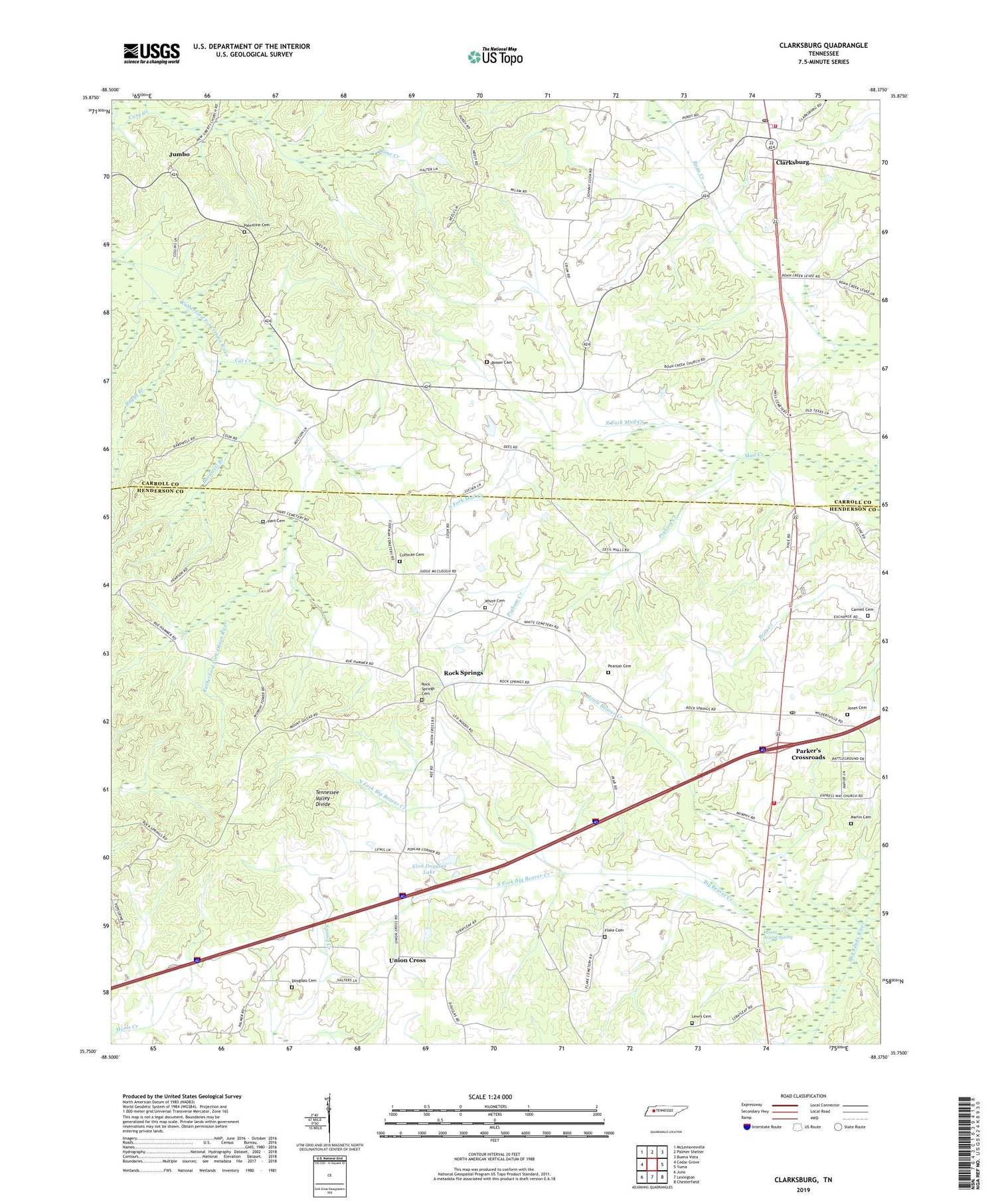 Clarksburg Tennessee US Topo Map Image