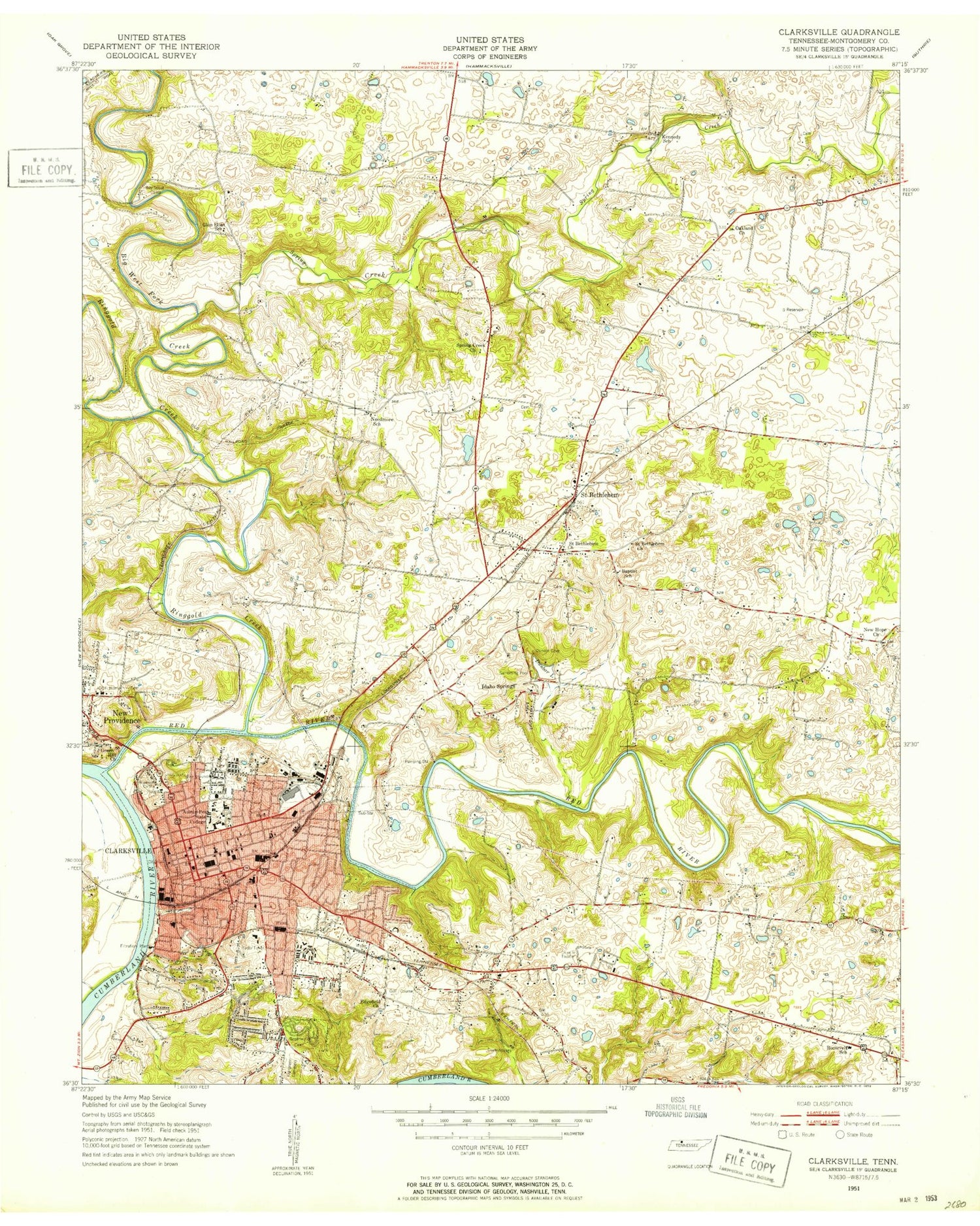 Classic USGS Clarksville Tennessee 7.5'x7.5' Topo Map Image