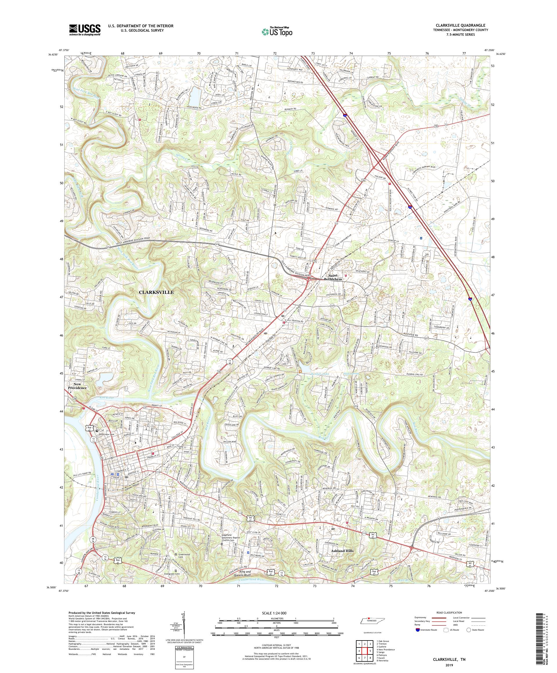 Clarksville Tennessee US Topo Map MyTopo Map Store TN Clarksville 20190427 TM Geo 
