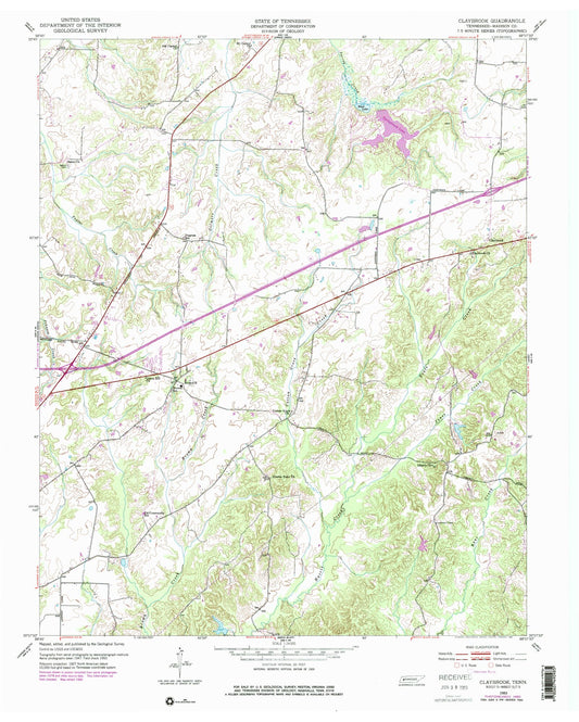 Classic USGS Claybrook Tennessee 7.5'x7.5' Topo Map Image