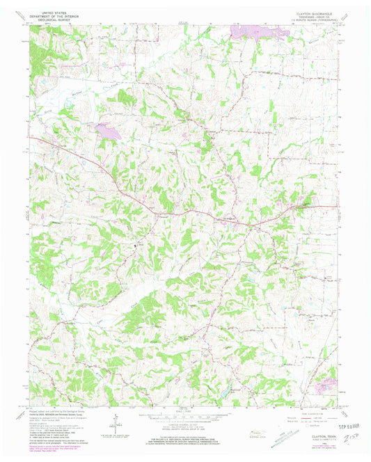 Classic USGS Clayton Tennessee 7.5'x7.5' Topo Map Image