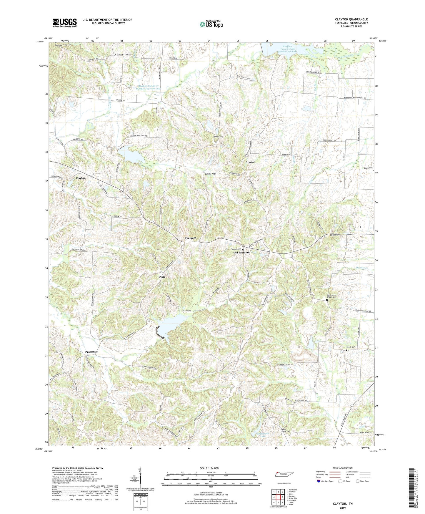Clayton Tennessee US Topo Map Image