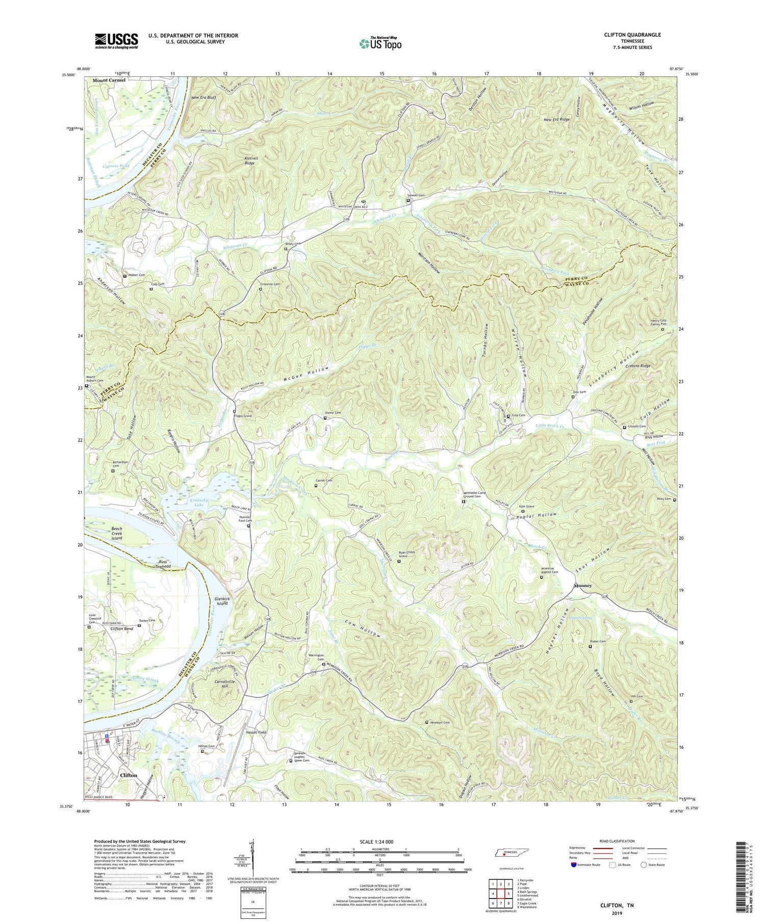 Clifton Tennessee US Topo Map Image