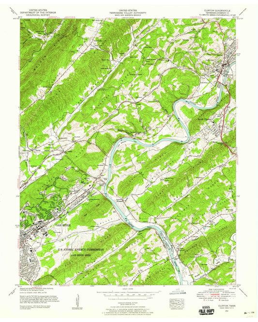 Classic USGS Clinton Tennessee 7.5'x7.5' Topo Map Image