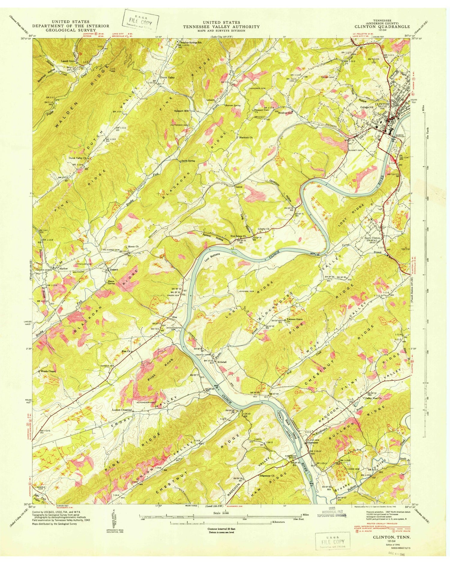 Classic USGS Clinton Tennessee 7.5'x7.5' Topo Map Image