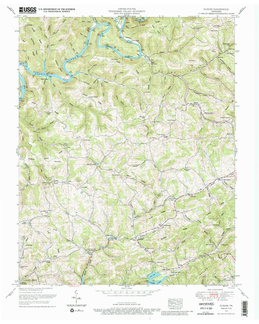 Classic USGS Clouds Tennessee 7.5'x7.5' Topo Map Image