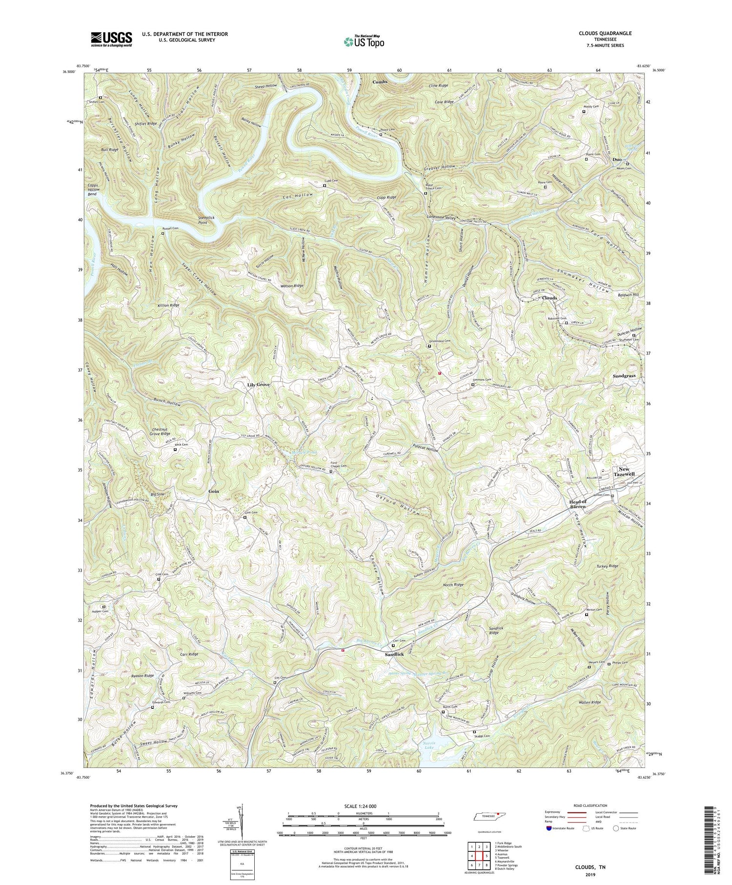 Clouds Tennessee US Topo Map Image