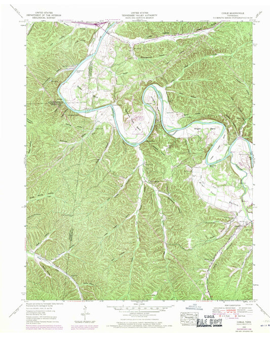 Classic USGS Coble Tennessee 7.5'x7.5' Topo Map Image
