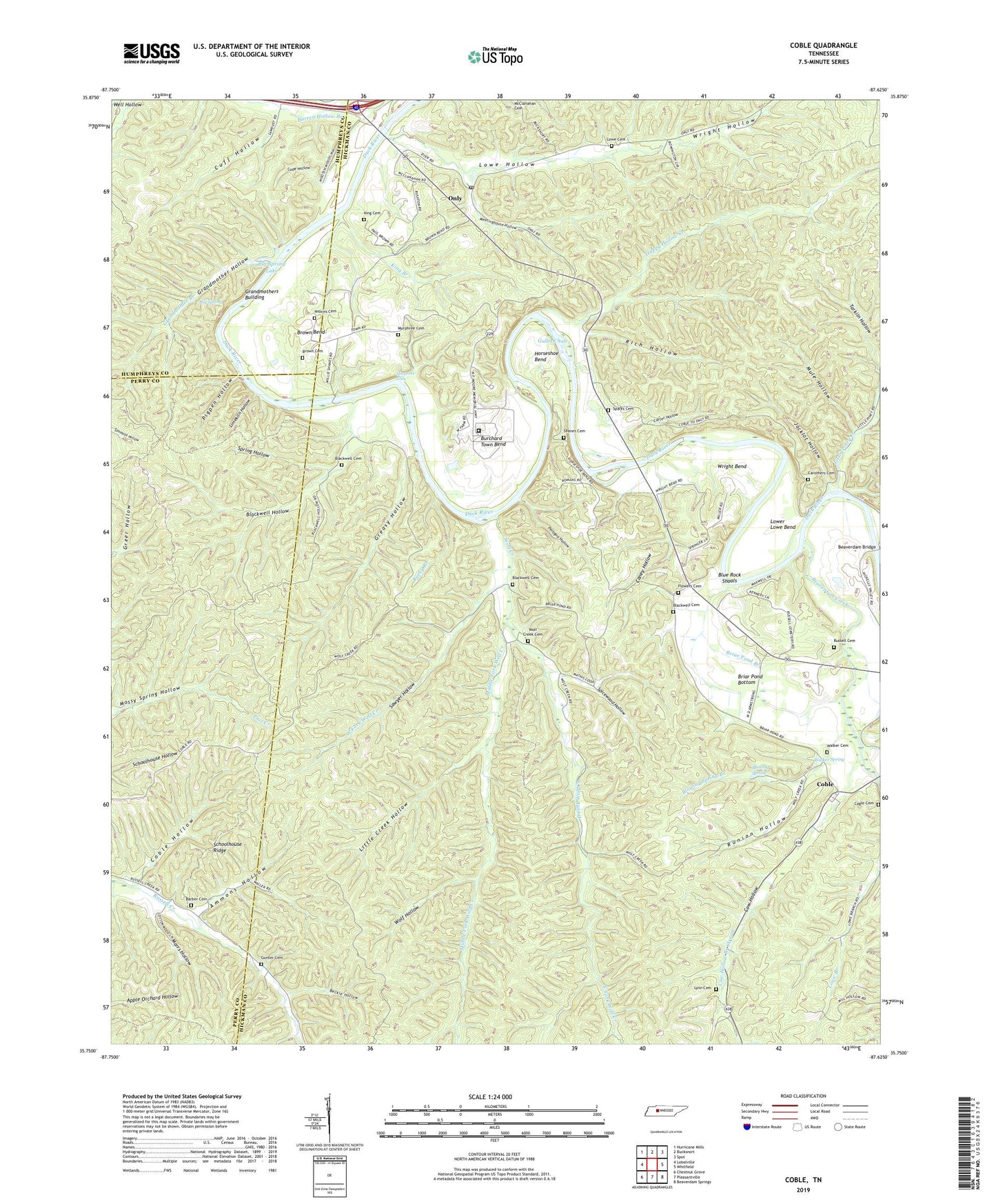 Coble Tennessee US Topo Map Image