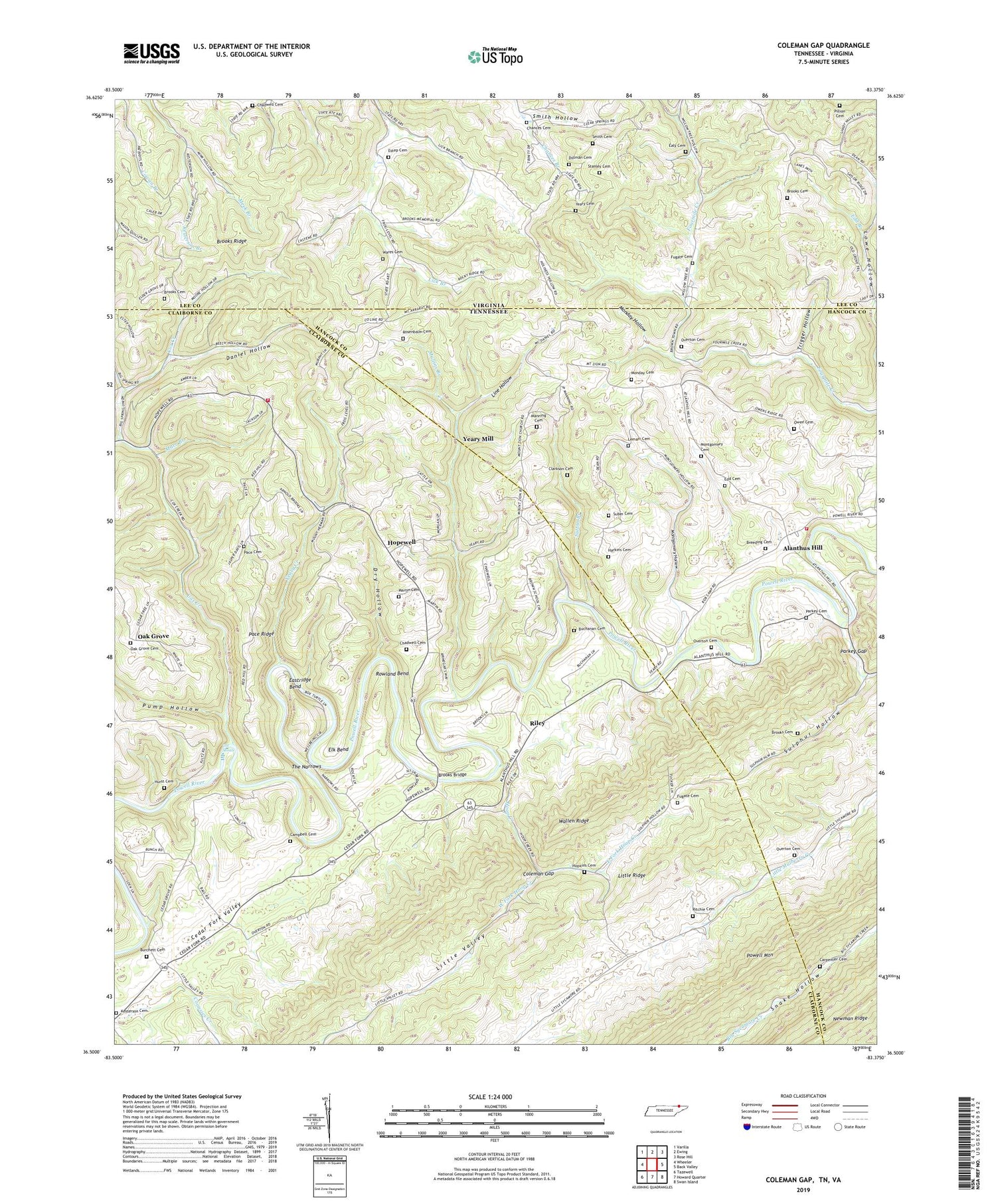 Coleman Gap Tennessee US Topo Map Image