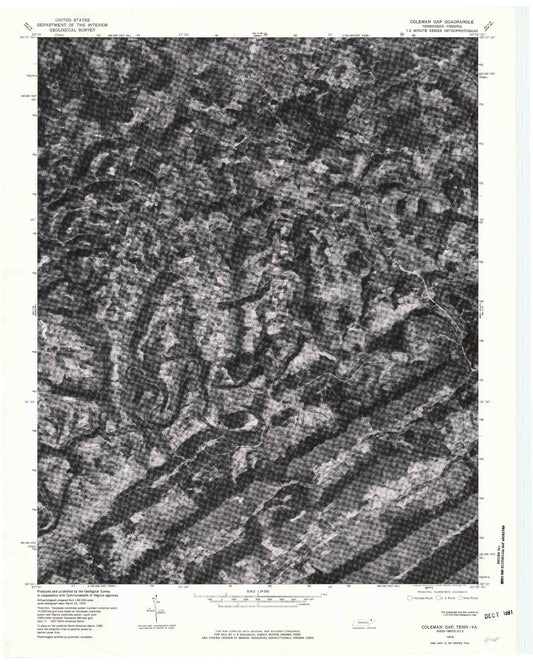 Classic USGS Coleman Gap Tennessee 7.5'x7.5' Topo Map Image