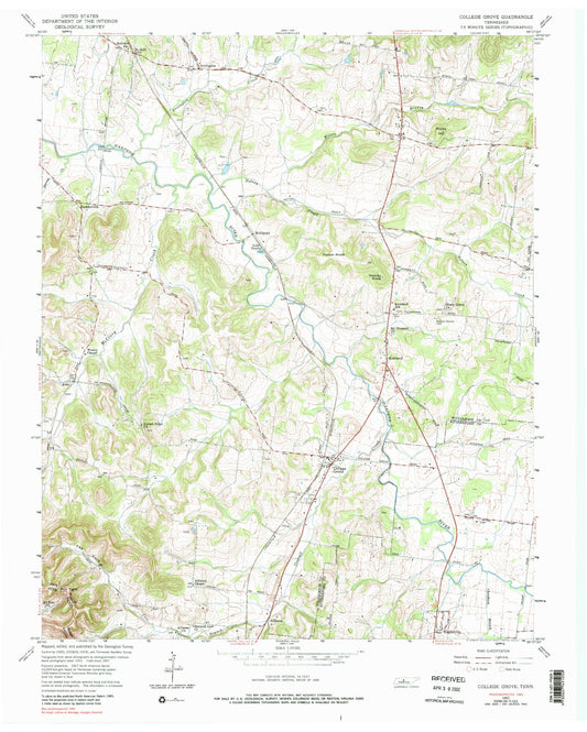 Classic USGS College Grove Tennessee 7.5'x7.5' Topo Map Image