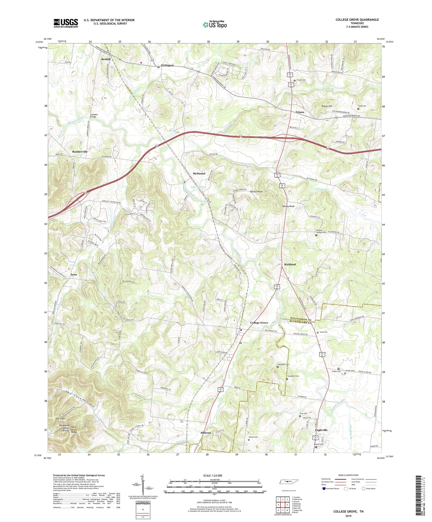 College Grove Tennessee US Topo Map Image