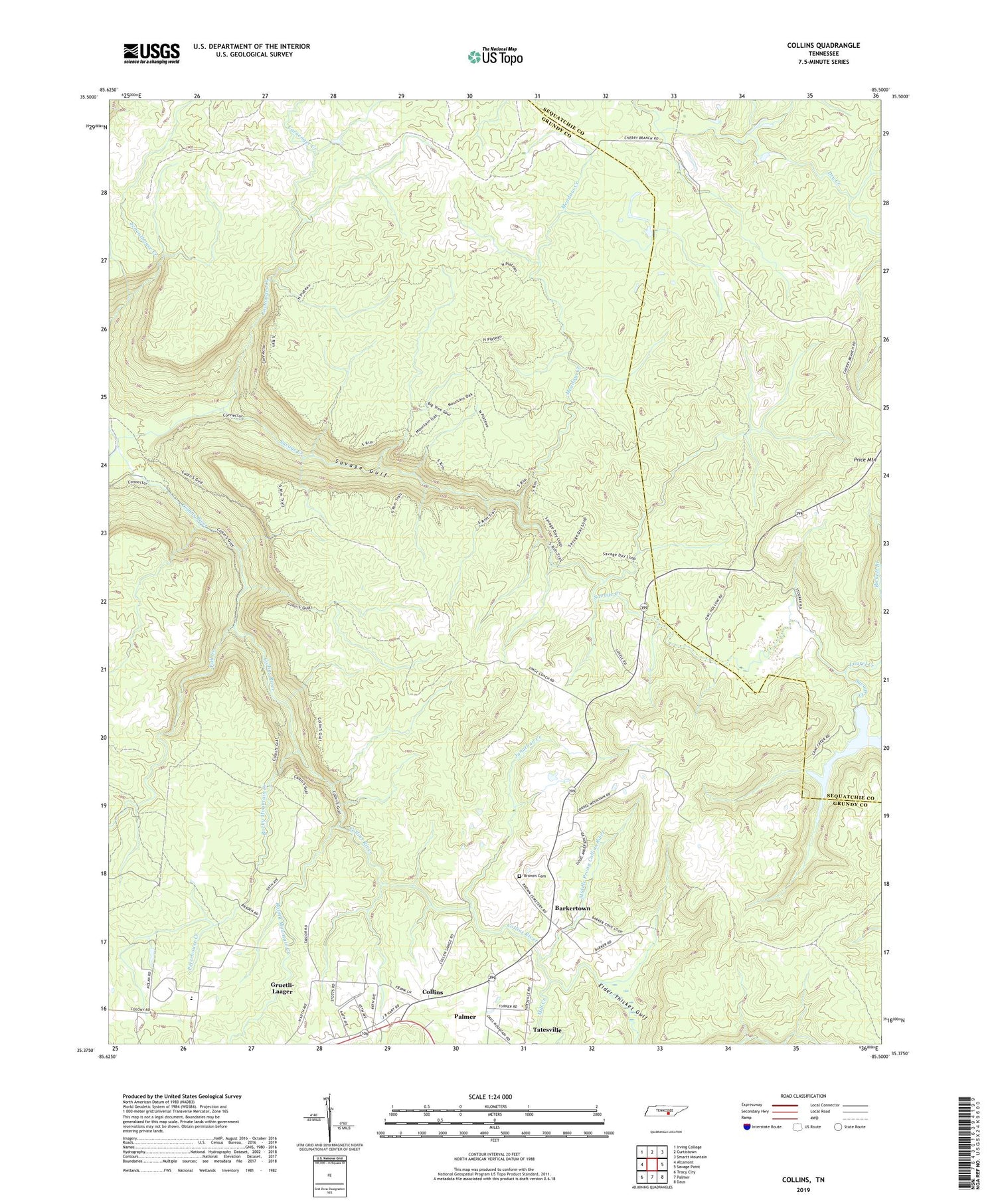 Collins Tennessee US Topo Map Image