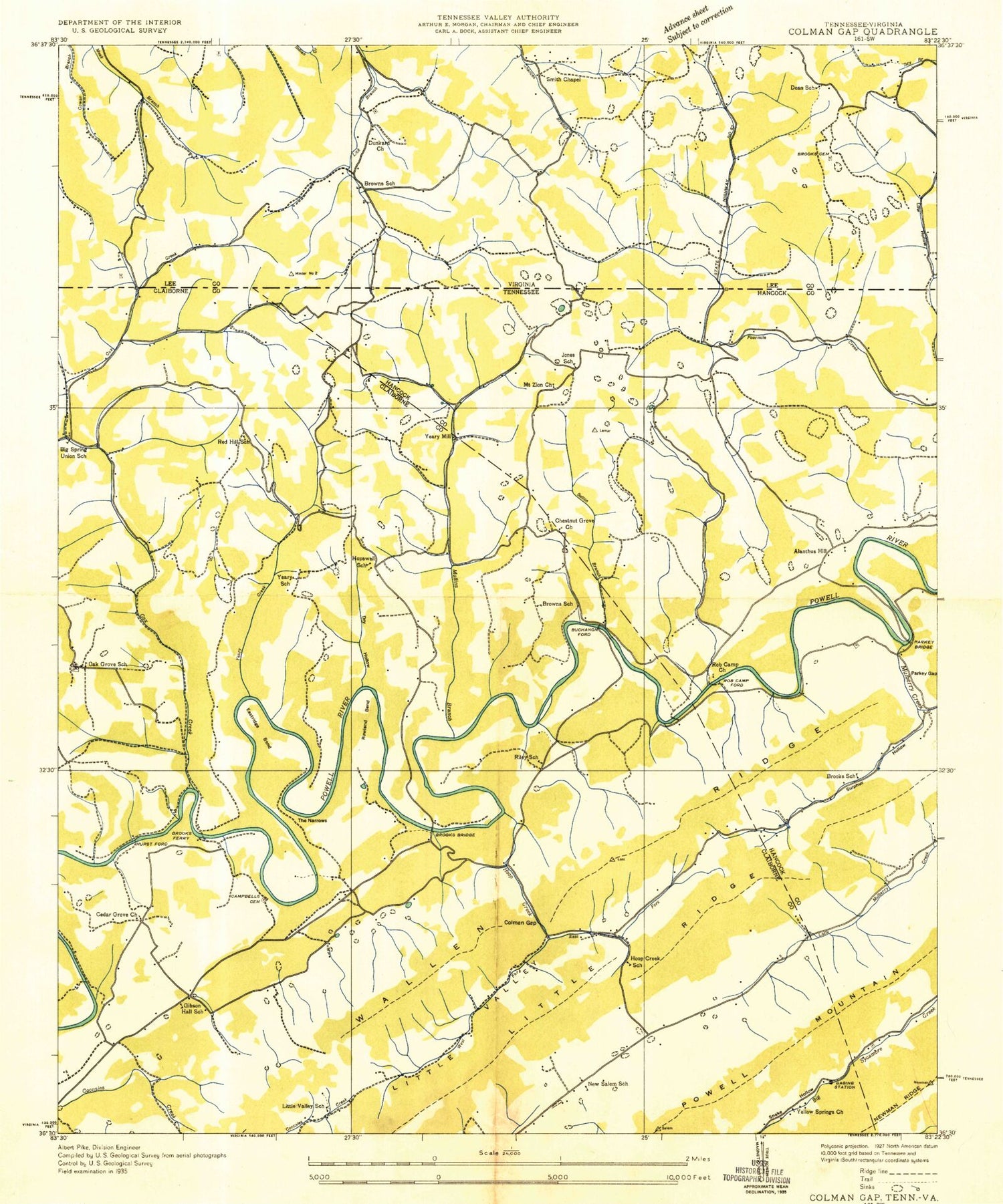 Classic USGS Coleman Gap Tennessee 7.5'x7.5' Topo Map Image
