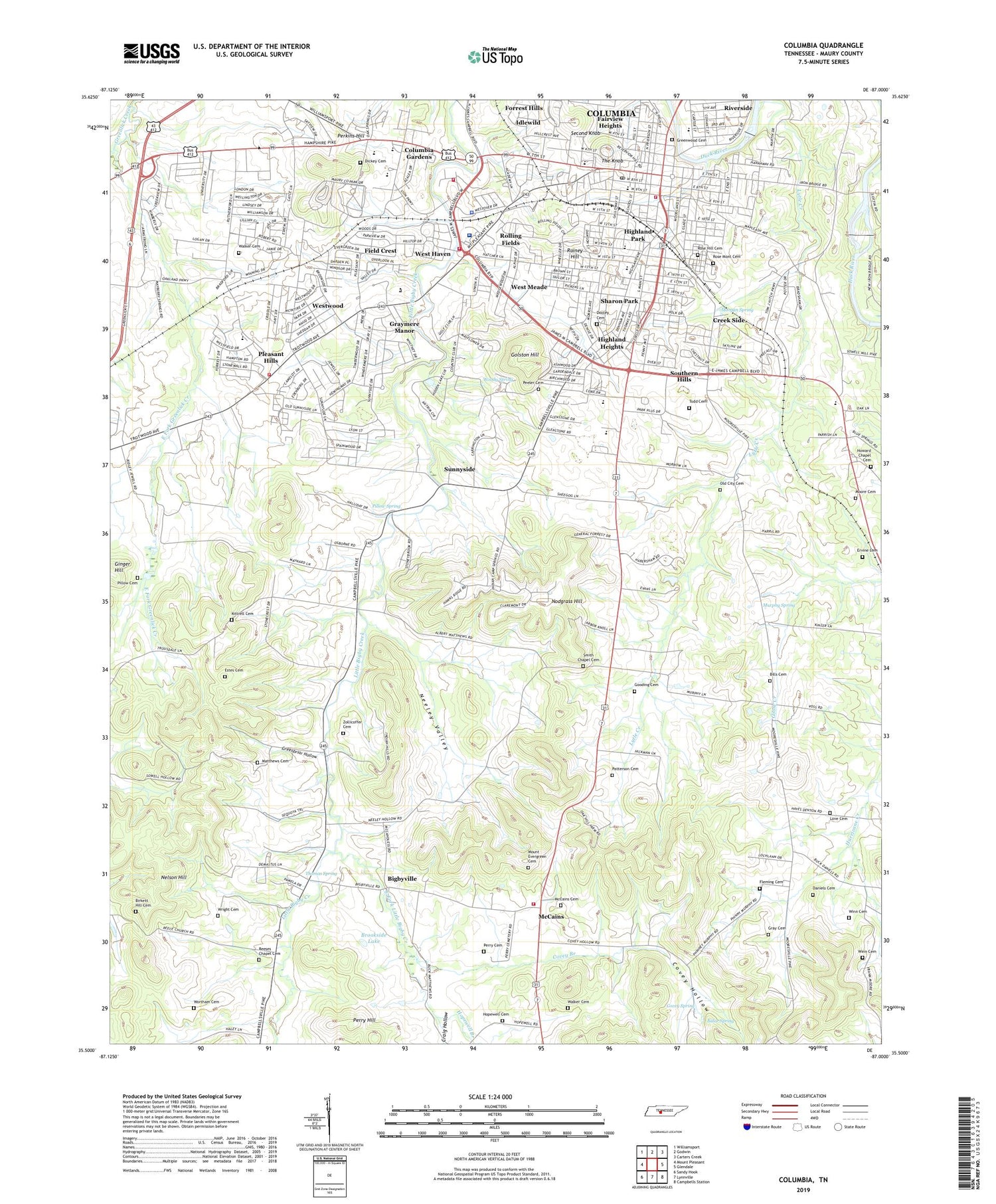 Columbia Tennessee US Topo Map Image
