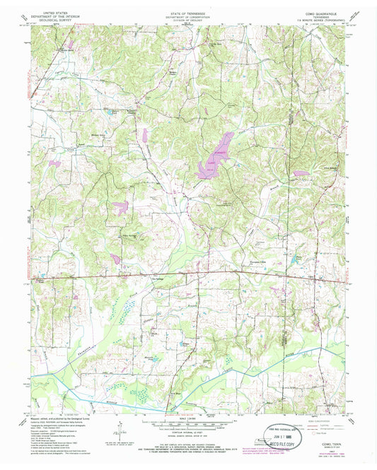 Classic USGS Como Tennessee 7.5'x7.5' Topo Map Image