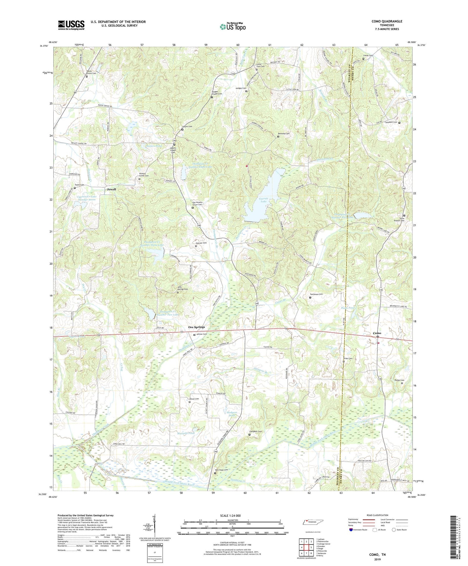 Como Tennessee US Topo Map Image