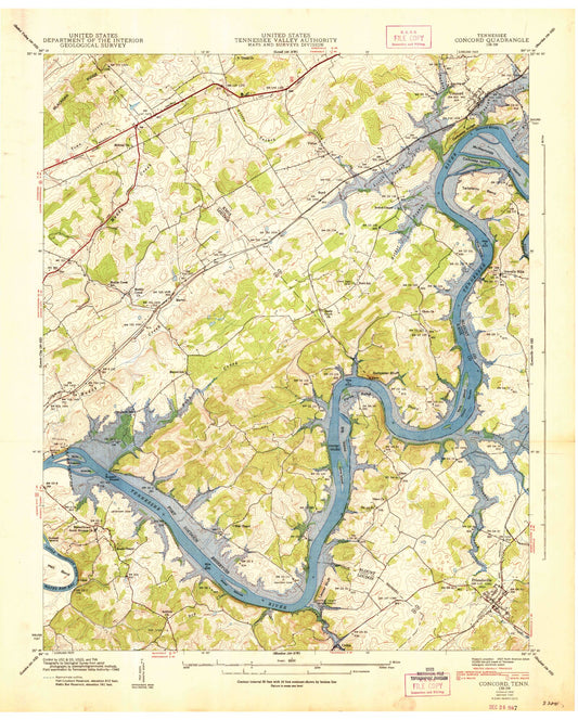 Classic USGS Concord Tennessee 7.5'x7.5' Topo Map Image