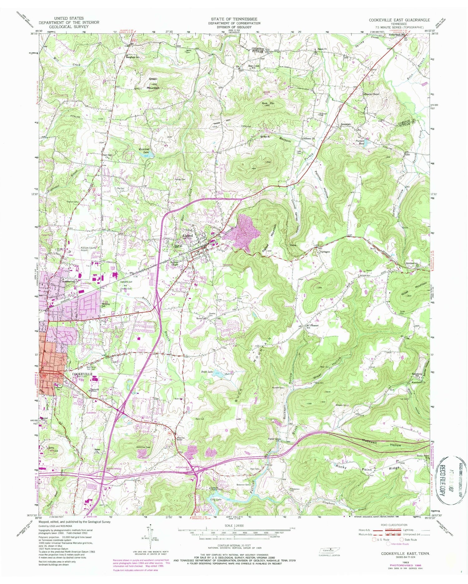 Classic USGS Cookeville East Tennessee 7.5'x7.5' Topo Map Image