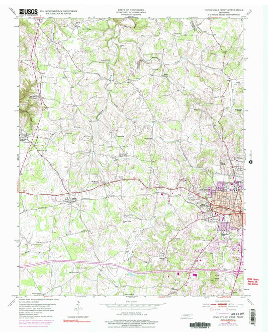 Classic USGS Cookeville West Tennessee 7.5'x7.5' Topo Map Image