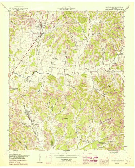 Classic USGS Cornersville Tennessee 7.5'x7.5' Topo Map Image