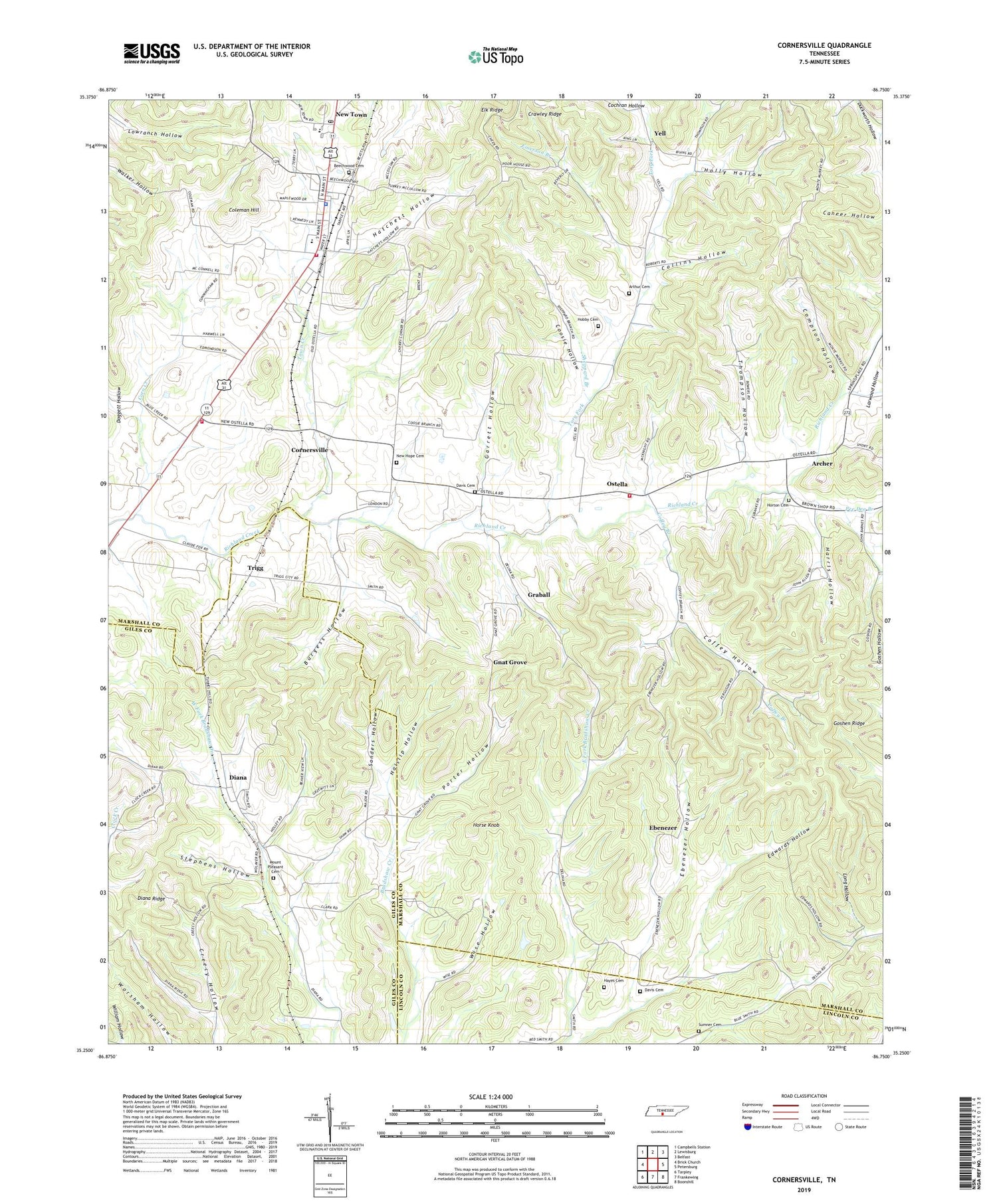 Cornersville Tennessee US Topo Map Image