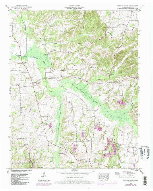 Classic USGS Cottage Grove Tennessee 7.5'x7.5' Topo Map Image