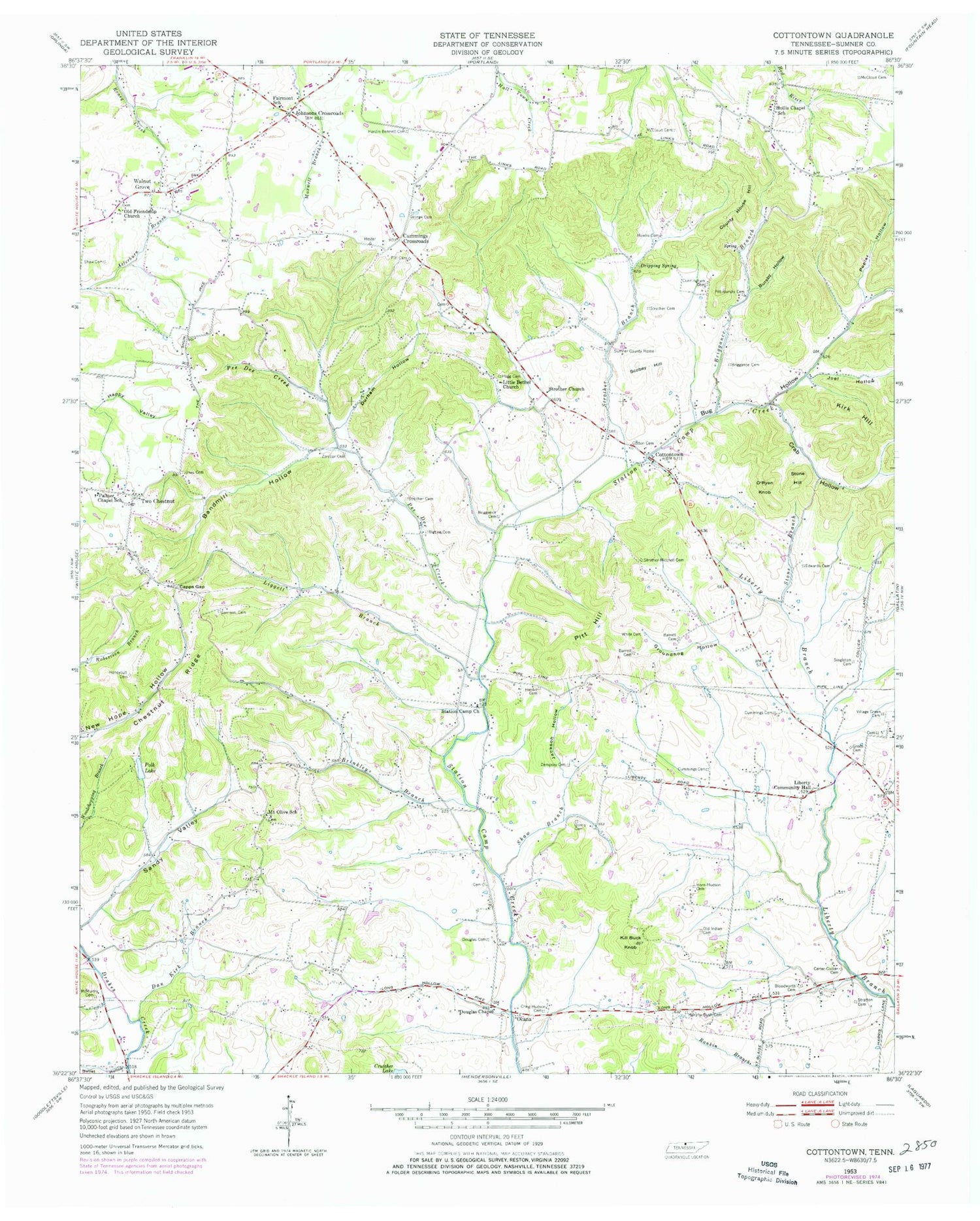 Classic USGS Cottontown Tennessee 7.5'x7.5' Topo Map Image