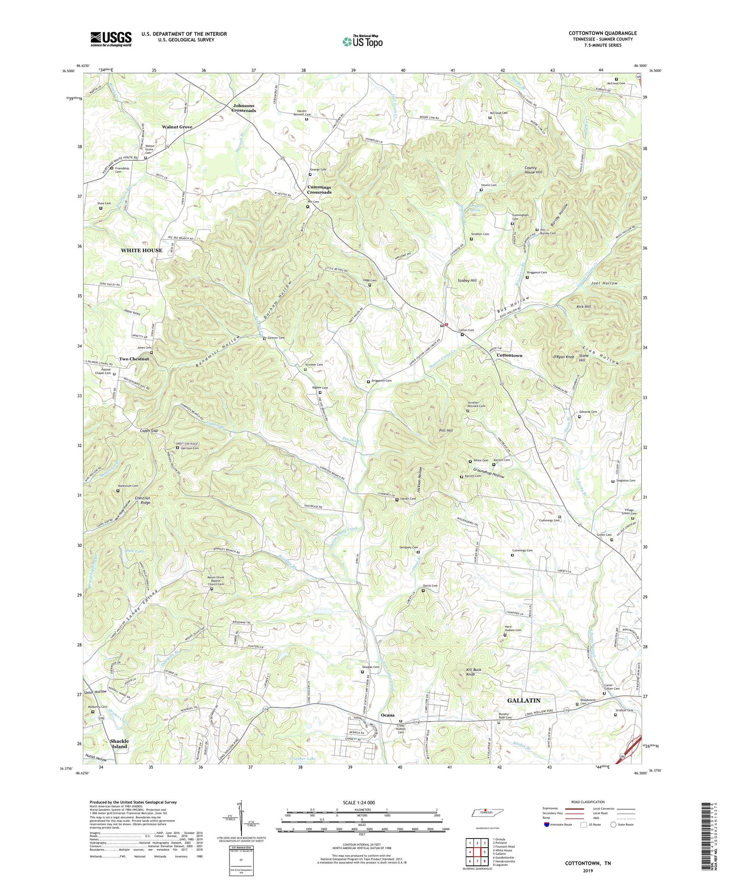 Cottontown Tennessee US Topo Map Image